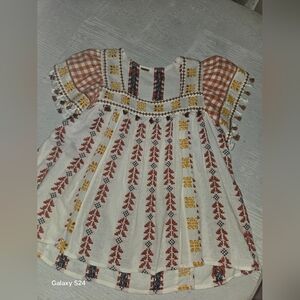 Bohemian Style DODO BAR OR Top with Pom Pom Sleeves Sz S 100% COTTON